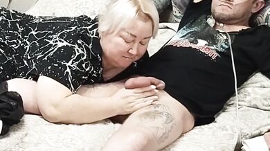 blowjob from mother-in-law and cum swallowing