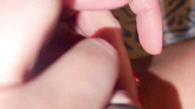 Extremely close-up view of a girl masturbating