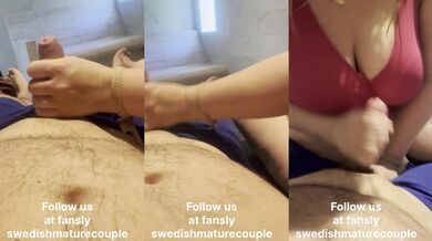 Swedish curvy milf gives her husband a handjob publicly at spa