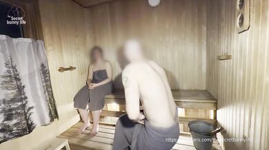 Could not resist in a public sauna and gets his cum all over!