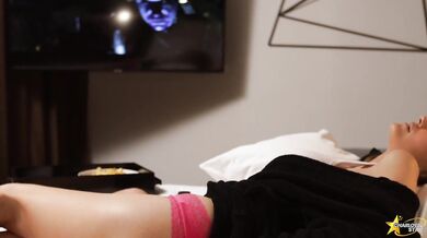 Hotel Room Vibrator Orgasm on Bed - Netflix and Chill with Me