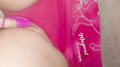 Nixie finger and fuck with Super TIGHT Pink Swim Suit HOT close up SUPER WET MILF