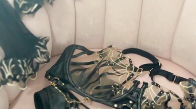 Lingerie Of The Month Honey Birdette Ayah 3pc bra thong garter stockings nylon