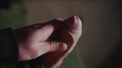 Pulling my smooth foreskin up and down until I cum