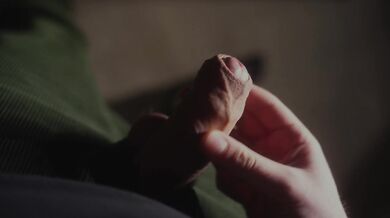 Pulling my smooth foreskin up and down until I cum