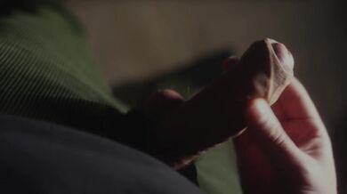 Pulling my smooth foreskin up and down until I cum