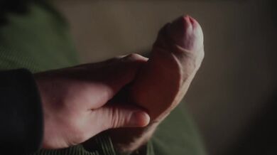 Pulling my smooth foreskin up and down until I cum
