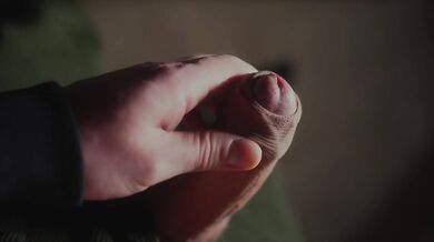 Pulling my smooth foreskin up and down until I cum