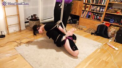 Trailer: Swedish Girl hogtied; suspended and vibrated to orgasm! Real couple in real BDSM session