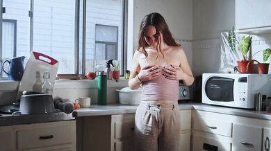 Cute Aussie Girl Fingers Herself in the Kitchen and Dirty Talks her Fantasy