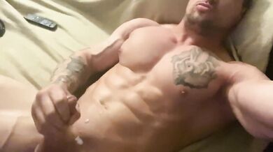 Swedish Tatted Bodybuilder Strokes Big Cock and Cums