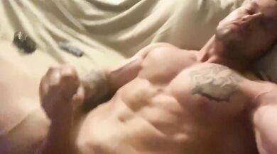 Swedish Tatted Bodybuilder Strokes Big Cock and Cums