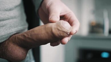 White uncut dick pulsating cum in 4K