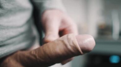 White uncut dick pulsating cum in 4K