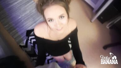 Cute girl makes big cock cum on her face