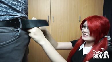 Miss Banana - Nerdy schoolgirl sucks cock