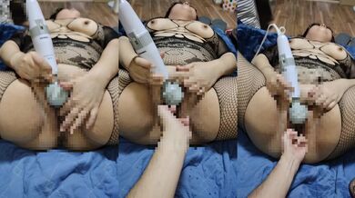 ぽっちゃり爆乳人妻が電マと指で潮吹きオナニー