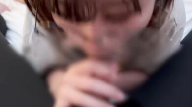 girl with glasses who does testicle licking and cock sucking