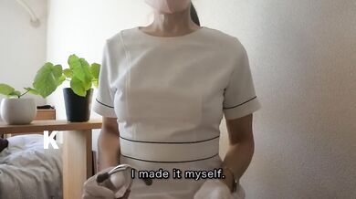 A naughty nurse pretends to nurse a patient and has sex in a solo masturbation play