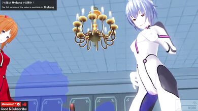 エロアニメ　レイ、アスカと3P中出し、レズあり