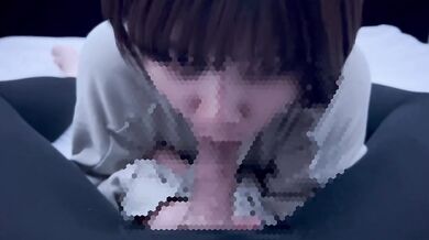 Short-cut college student with dark hair gets oral ejaculation in a thick blowjob and a lot of sperm