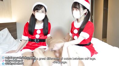 Japanese girls dresses up as SantaClaus and gives a guy a handjob and buttjob.