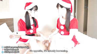 Japanese girls dresses up as SantaClaus and gives a guy a handjob and buttjob.