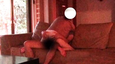 We joined on the sofa in the my friend’s house’s living room, while he was outside.