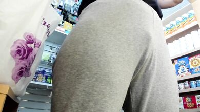 Female store clerk masturbating at work while serving customers