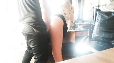 Housewife without panties shows her pussy to the technical service and spies on her having hard sex