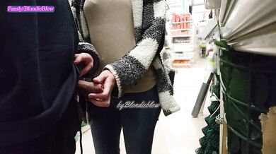 Extreme public exhibitionist handjob in the supermarket