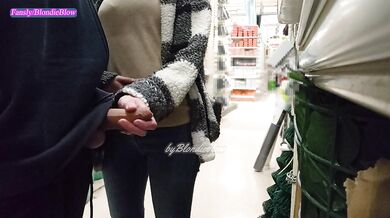 Extreme public exhibitionist handjob in the supermarket