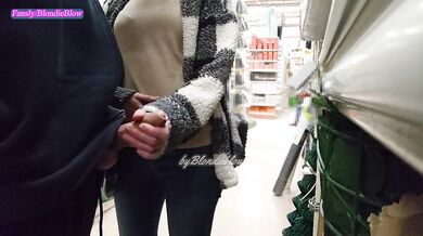 Extreme public exhibitionist handjob in the supermarket