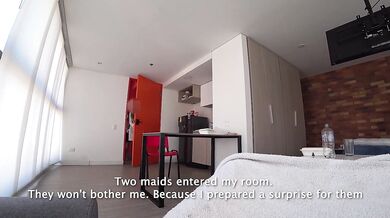 ADVENTURE IN HOTEL: Two hotel maids caught me jerking off and almost got a fight over my dick