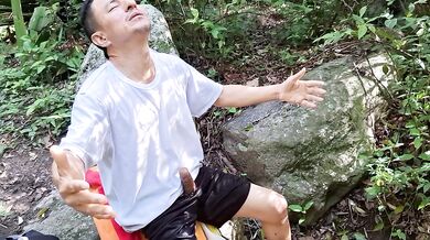 Busty and big-ass MILF stepmother fucks a perverted old man in the woods