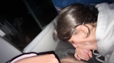 I suck an unknown passenger on a real bus and he cums in my mouth