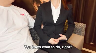 内定を垣間見た変態面接官の言うとおりホテルに連れ込まれ中出しされる彼氏持ちの就活生！ ハメ撮り/素人/リクルートスーツ/NTR/ファン限定無修正/英語字幕