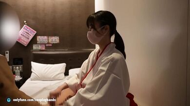 I give a guy a hand job with cosplay as a priestess