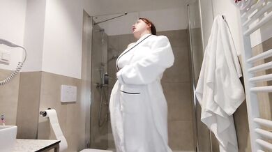 Stepson washes stepmother in the shower. She lets him fuck her, gives him a blowjob, and then pees.