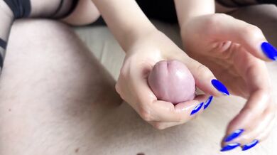 Nylon pantyhose in beautiful footjob and handjob with cum on black nylon