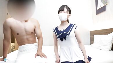 Japanese girl gives a guy a handjob cosplayed as a school girl