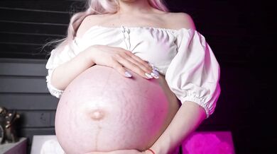 Big pregnant belly teasing from hot blonde milf