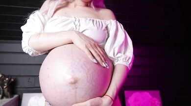 Big pregnant belly teasing from hot blonde milf