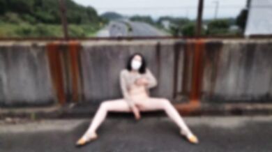 Bold masturbation on a high-speed overpass
