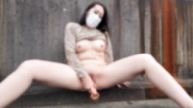 Bold masturbation on a high-speed overpass