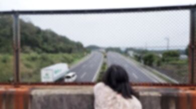 Bold masturbation on a high-speed overpass