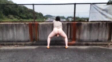 Bold masturbation on a high-speed overpass