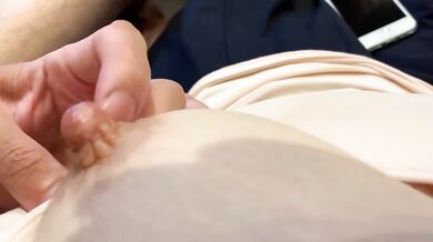 [1/2] Insert a dildo from a close-up licking a nipple, ejaculate on a big ass in the doggy style