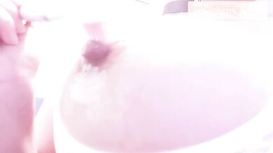 Nipple orgasm masturbation with a double toothbrush