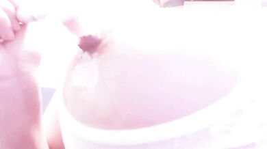 Nipple orgasm masturbation with a double toothbrush